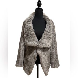 METEO Genuine Rabbit Fur Jacket Lapin Gray Draped Open Front XS/Small